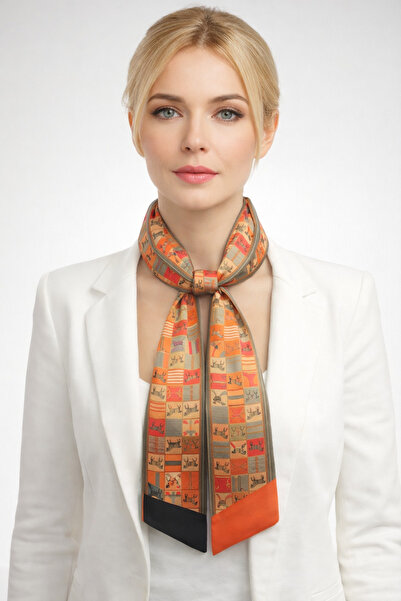 nehir eşarp At & Geometrik Desen Kravat Fular 125x9 Cm