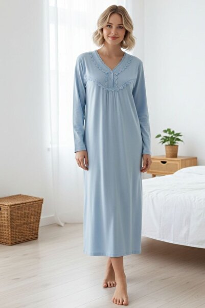 markalinda 100% Cotton, Buttoned Collar, Large Size Nightgown