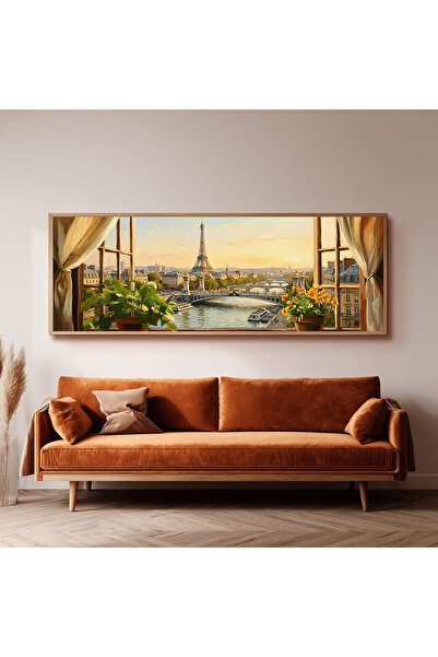 Dekorsiahome Ahşap Çerçeveli Panoramik Oturma Odası Salon Tablosu UZ0191