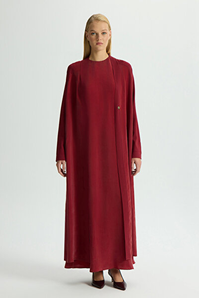 MISS DALIDA Triko Detaylı V Yaka Cupro Kap Cherry