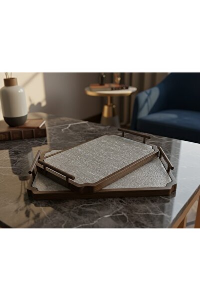 Generic 2 wooden trays set on marble with a new design