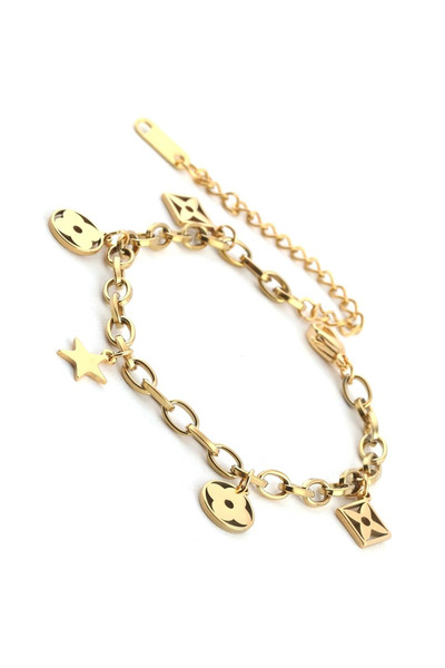 THE ORIGINALS 316L Çelik Yonca Çiçek Figürlü Bileklik Gold Renk