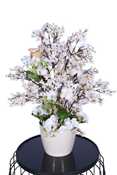 Yapay Çiçek Sitesi Yapay Zarif Kiraz Çiçeği Bahar Dalı Ağacı 52 cm Beyaz