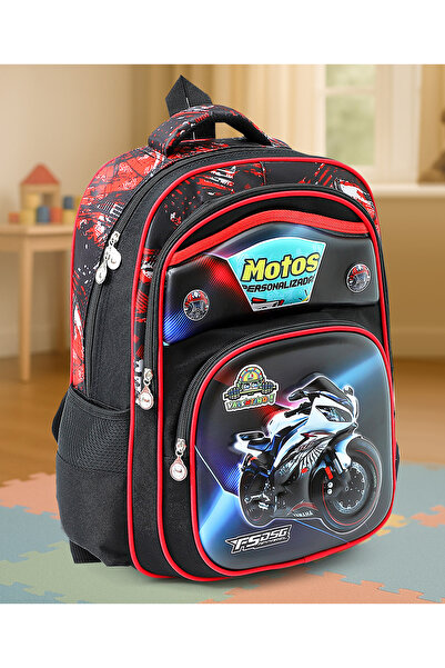 Fab N Funky Sports Bike Themed Backpack, Durable, Water Resistant, 2 Main Com...