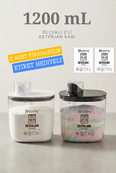 Poomy Set of 2 Detergent Containers 1200 ml - Detergent Storage Container wit...