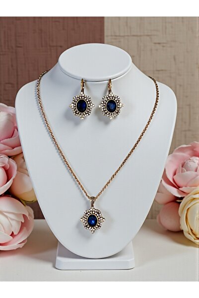 FAYRA ACCESSORIES Diamond Mounted Zircon Stone Earrings and Necklace Set