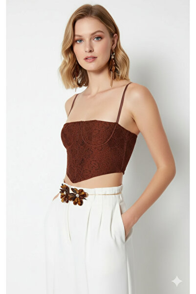 marvion Kadın Pembe Dantel Kırpma Büstiyer