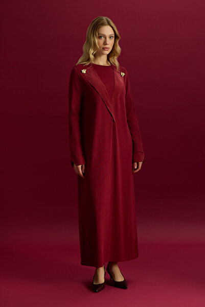 MISS DALIDA Yaka ve Bilek Detaylı Triko Elbise Cherry