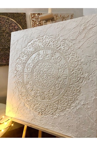 sonartdekorasyon Mandala Desen Dekoratif Kabartmalı Tablo (60cm x 60cm)
