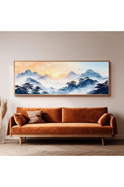 Dekorsiahome Ahşap Çerçeveli Panoramik Oturma Odası Salon Tablosu UZ0168