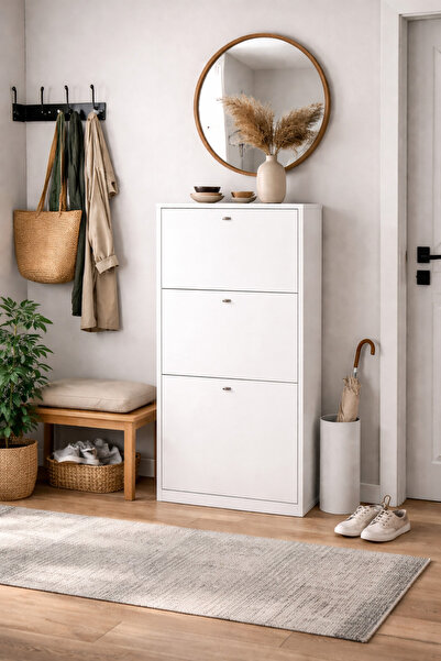 N.zone Modern shoe cabinet with an elegant wooden front – slim, space-saving ...