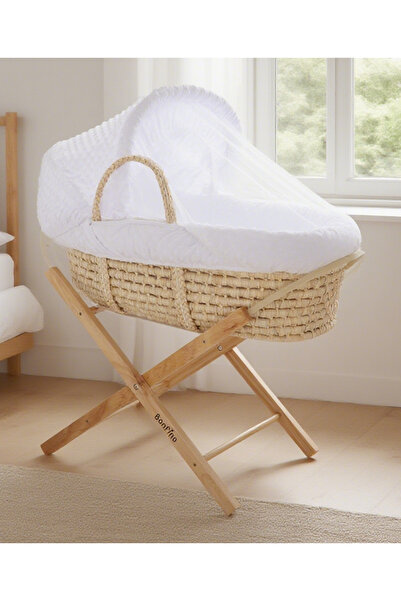 Bonfino Maize Moses Baby Basket with Stand, Handwoven Design, Lightweight & B...