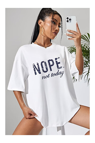 CALP TEKS Nope Text Printed Oversized T-Shirt (S-5Xl)