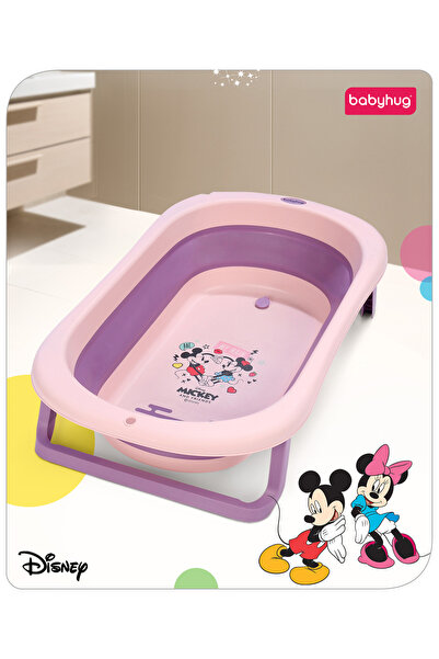 Babyhug Disney Mickey and Minnie Themed Baby Bathtub, Foldable, Heat Sensitiv...