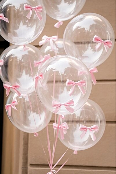 Çemrek Süs Parti Pink Bow Transparent Balloon Set of 10