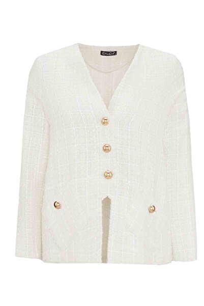 MISS DALIDA T26K-8208 V Yaka Tüvit Ceket EKRU