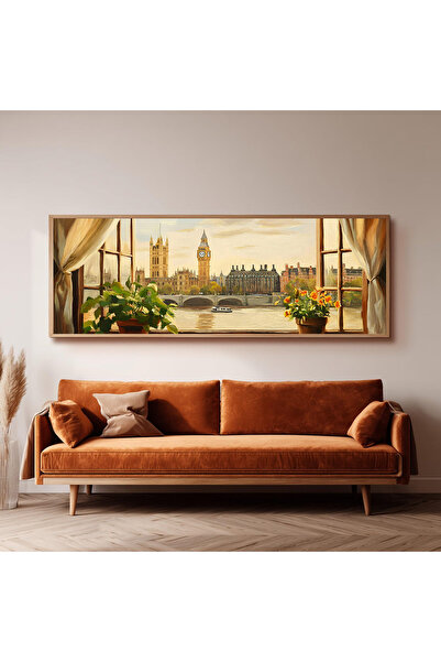 Dekorsiahome Ahşap Çerçeveli Panoramik Oturma Odası Salon Tablosu UZ0165