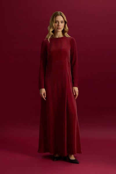 MISS DALIDA Kolları Triko Cupro Uzun Elbise Cherry