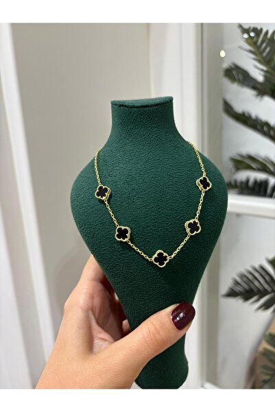 bestmysilver Kadın Gümüş 5 Yoncalı Siyah Kolye