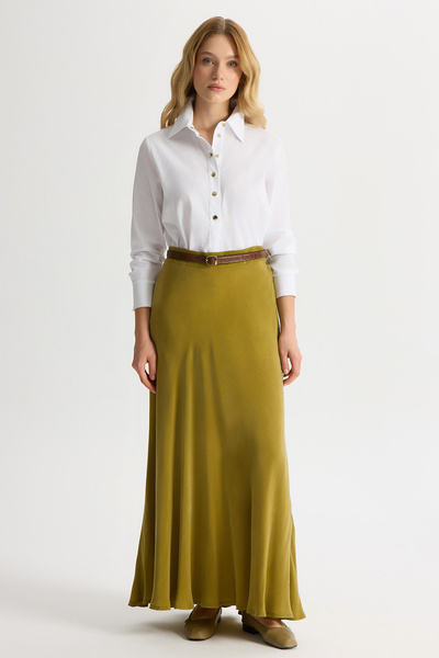 MISS DALIDA Verev Kesim Cupro Etek Amber