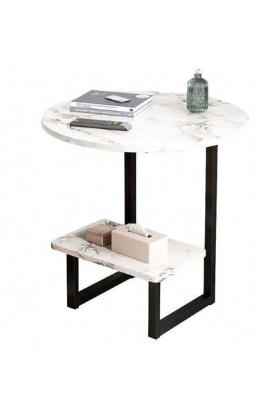Türkiye Compact Marble Side Table with Utility Shelf Compact yet functional, ...