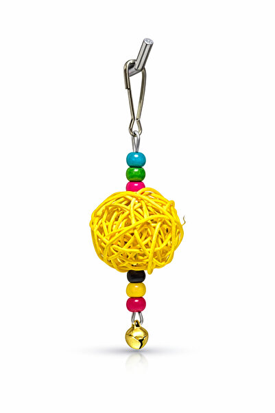 Papağanhane لعبة طائر الحبوبة مع جرس وخرز وكرة من القش الأصفر وقفص معلق مقاس ...