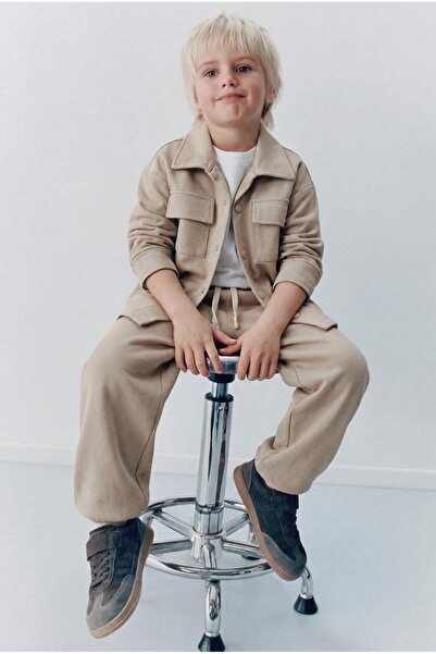 Magu Boy's Cotton Beige Jacket, Pants and T-Shirt Set