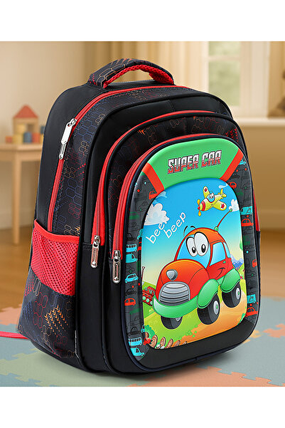 Fab N Funky Super Car Theme Backpack, 2 Main Compartments, 1 Front Pocket, 2 ...