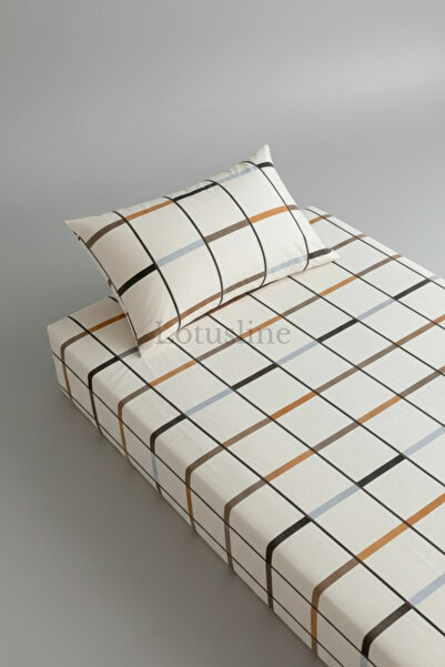 Lotusline Elastic Sheet Set Double / King Size Akfil Fabric Stripe Cream