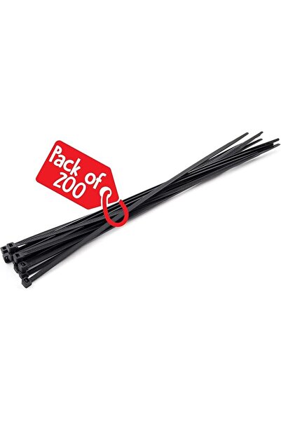 The Bros أربطة كابلات بسحاب (200 قطعة، 30 سم × 3.6 مم، أسود)