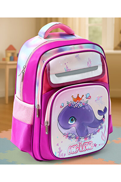 Fab N Funky Whale Themed Backpack, Durable, Water Resistant, 2 Main Compartme...