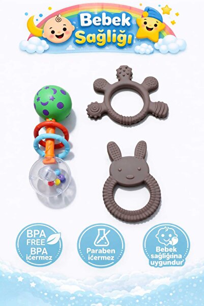 CKM silikon 3’lü Bebek Diş Kaşıyıcı Seti (Parmak + Tavşan + Galaksi Çıngırak)