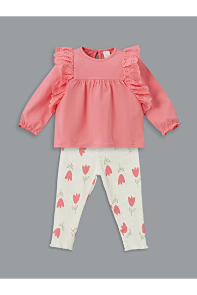 LC Waikiki Crew Neck Floral Baby Girl Blouse and Leggings 2-Piece Set