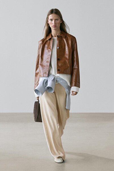 Massimo Dutti Crop napa deri ceket