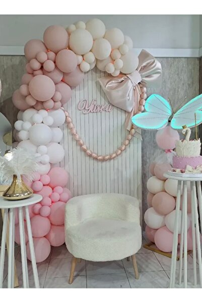 Çemrek Süs Parti Soft Pink White Beige Pink Blush Balloon Chain Set of 100