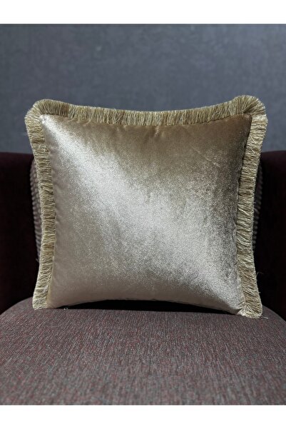 Fabricland Exclusive Ithal Atlas Vizon Renk Püsküllü Kırlent Kılıfı 43x43 cm