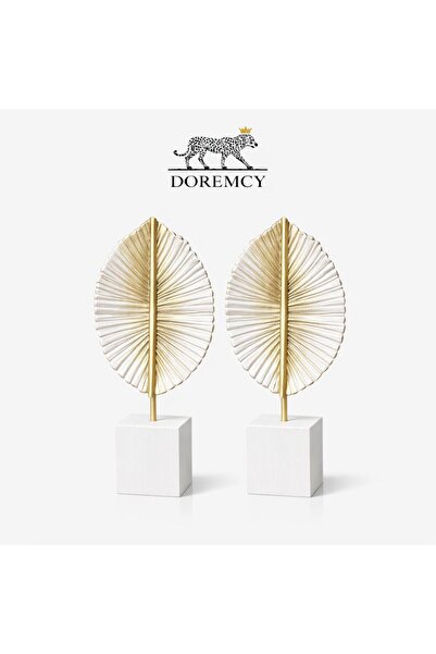 Doremcy 2’li Yaprak Biblo Seti 28x12 cm Polyester Döküm Modern Salon Konsol D...