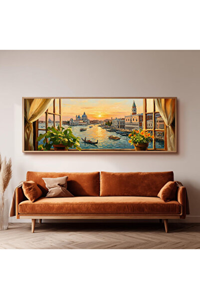Dekorsiahome Ahşap Çerçeveli Panoramik Oturma Odası Salon Tablosu UZ0174