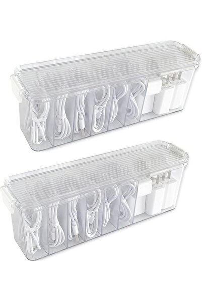 The Bros Clear Plastic Cord Organizer Box with Adjustment Compartments，for Fo...