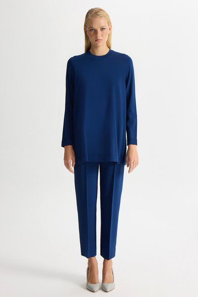 MISS DALIDA Basic Uzun Kollu Triko Tunik Dark Navy