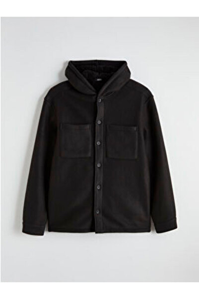 LC Waikiki Black Loose Fit Hooded Men's Shirt Jacket