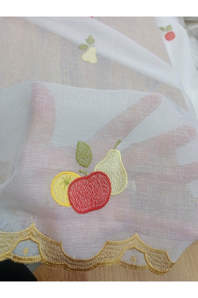 Düzgün desen Tulle Curtain Embroidered Fruit Pattern Kitchen Curtain Non-Iron...
