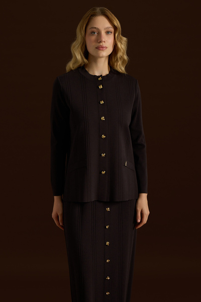 MISS DALIDA Düğmeli Klasik Triko Ceket Kahverengi