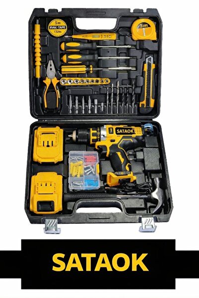 Sataok çift akülü şarjlı matkap akülü vidalama çelik mandren matkap seti