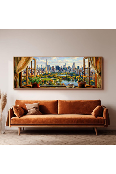 Dekorsiahome Ahşap Çerçeveli Panoramik Oturma Odası Salon Tablosu UZ0171