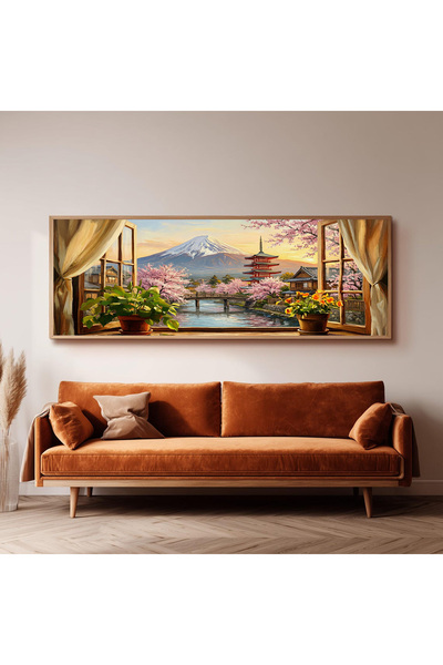 Dekorsiahome Ahşap Çerçeveli Panoramik Oturma Odası Salon Tablosu UZ0164