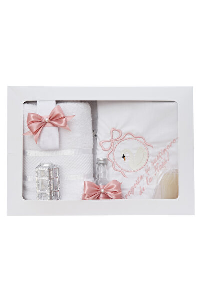 Recostore Set trusou botez cu Lebada roz pudrat, lumanare si trusou, 8 piese, Recostore®, REC5013/17