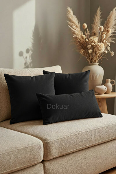 Dokuar Velvet Textured Premium Black Plain Polyester Pillow Cover