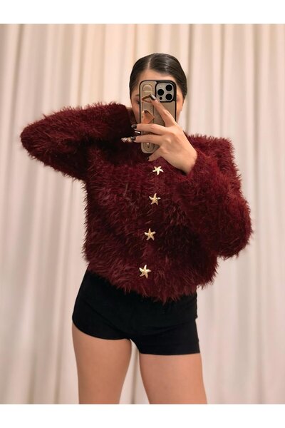 Labien Butik Peluş Hırka Standart Beden - Bordo