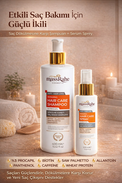 massRahe Şampuan ve saç spreyi, dökülme karşıtı onarıcı saç bakım ikili set